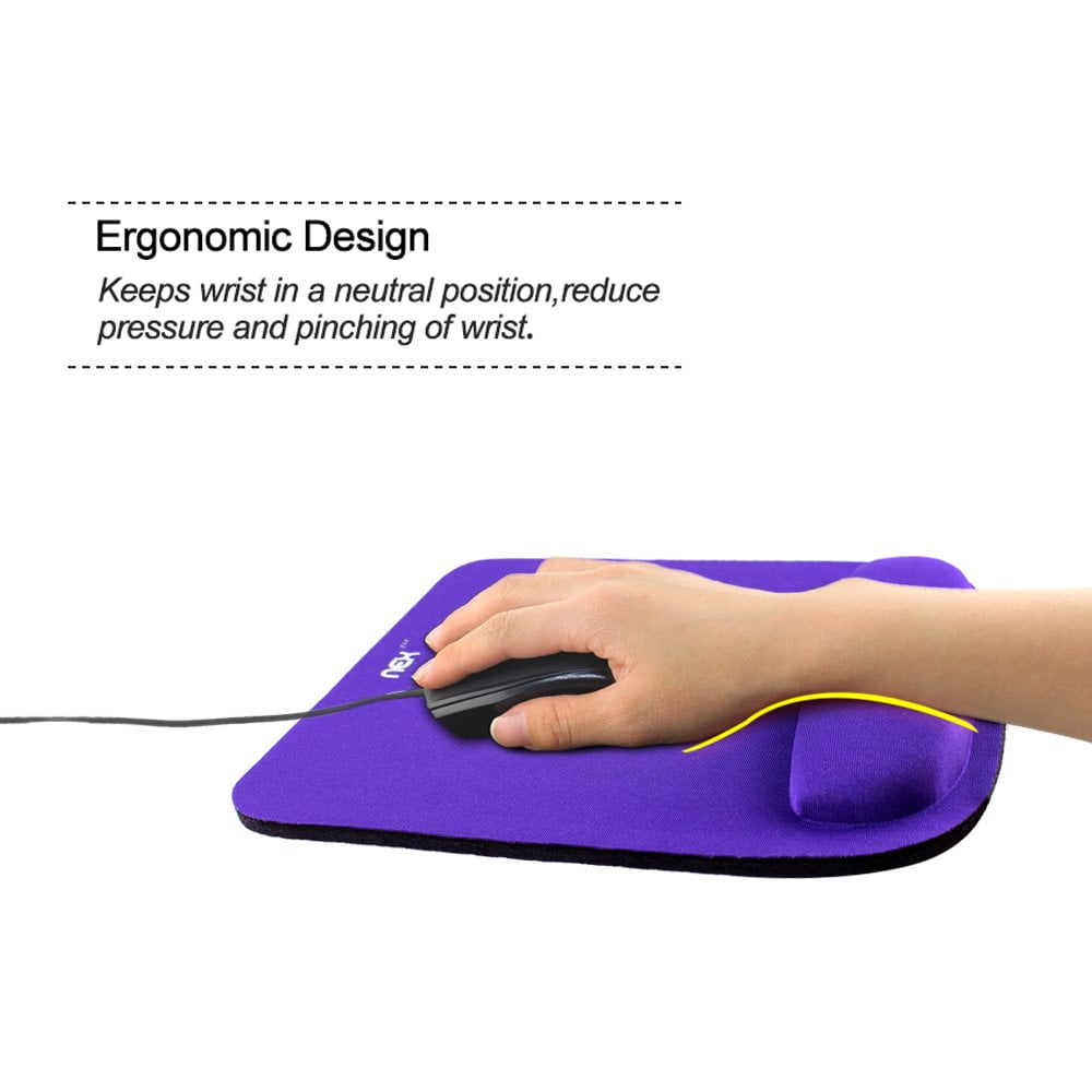NEX Mouse Pad with Memory Foam Wrist Rest, Non-slip Rubber Base Mouse Mat for Typist Office (Purple)