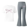 thumbnail image 5 of Girls Casual Outfit With Bow Print Flared Pants Two Piece Sets Clothes, 5 of 5