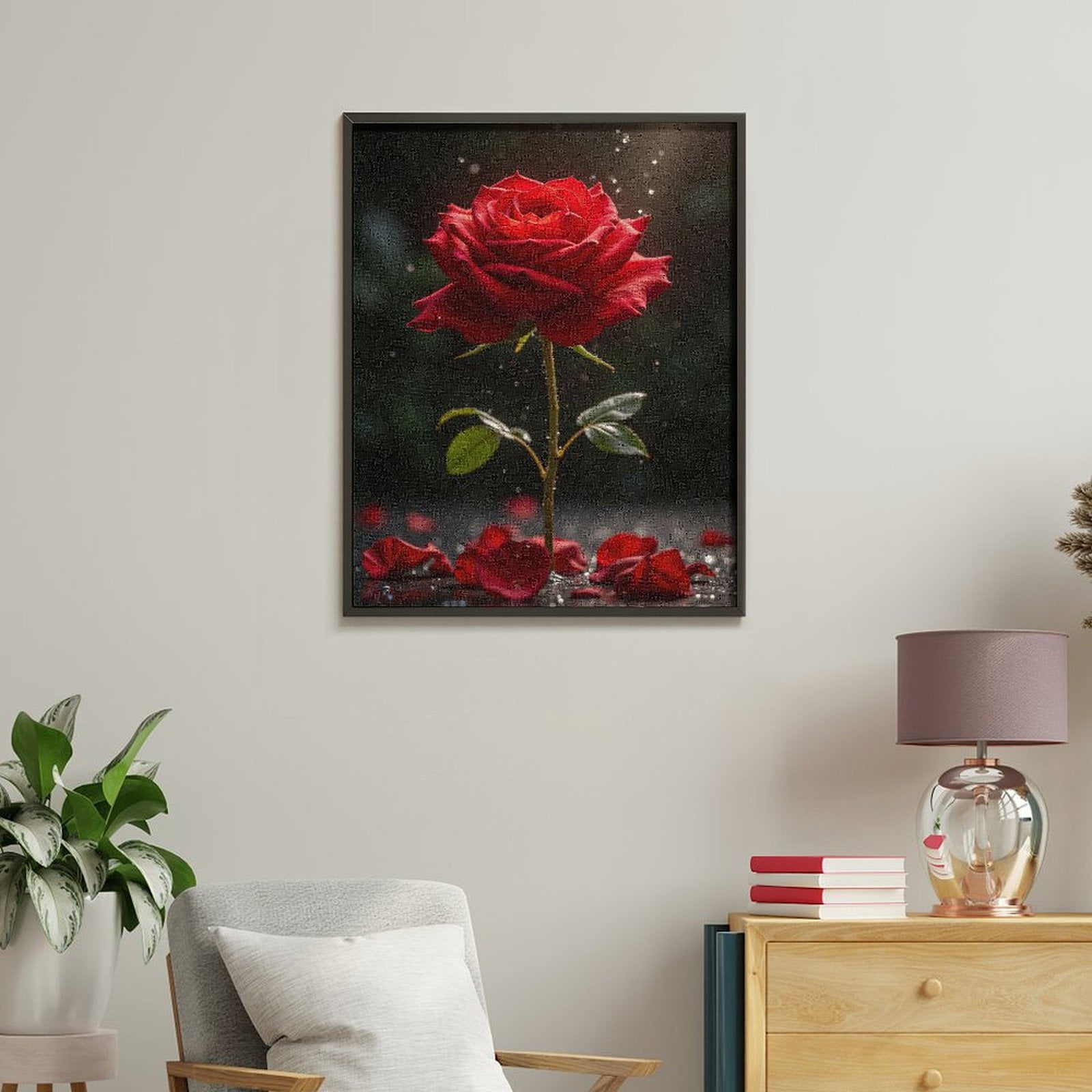 Paint by Numbers Kit for Adults, Radiant Red Rose With Petals Droplets Paint by Numbers, Easy Paint by Numbers Kit for Adults Beginner, DIY Adult Paint by Number Kits on Canvas, Home Decor