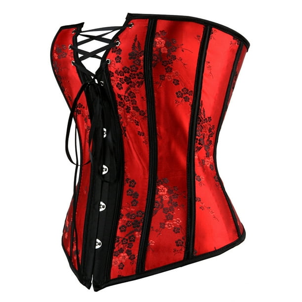 Senchanting Sexy Red Corsets for Women Plus Size Women's Red Oriental Lace  Floral Overbust Corset 
