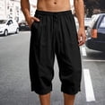 thumbnail image 2 of CONZONE Mens Baggy Linen Capri Pants Wide Leg Pants for Men Trendy Elastic Waist Solid Soft Casual Joggers Pant With Pockets, 2 of 4