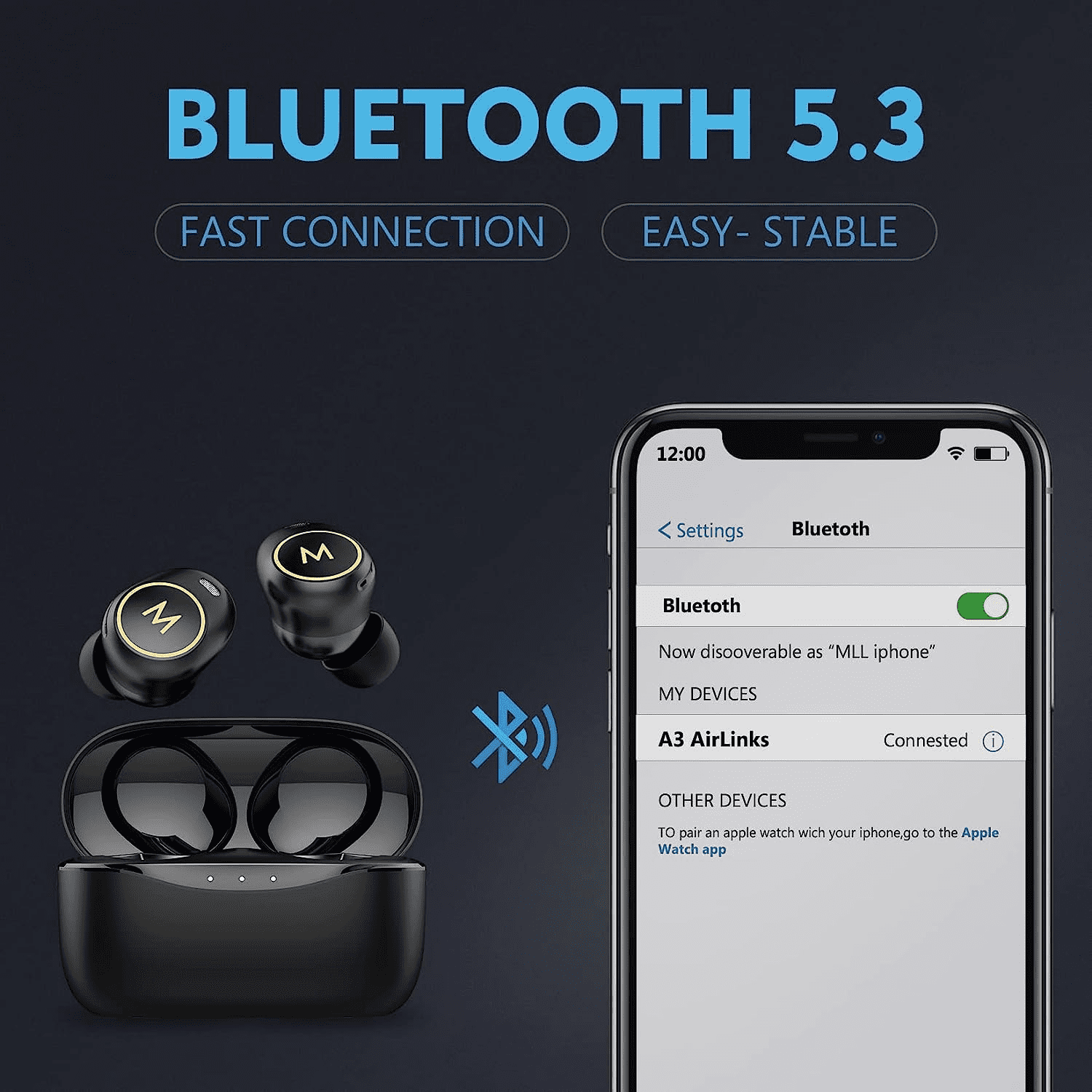 Wireless Earbuds, A3 True Wireless Earbuds Bluetooth 5.3 Headphones Touch  Control with Charging Case, IPX6 Waterproof, 32 Hours Playtime Stereo