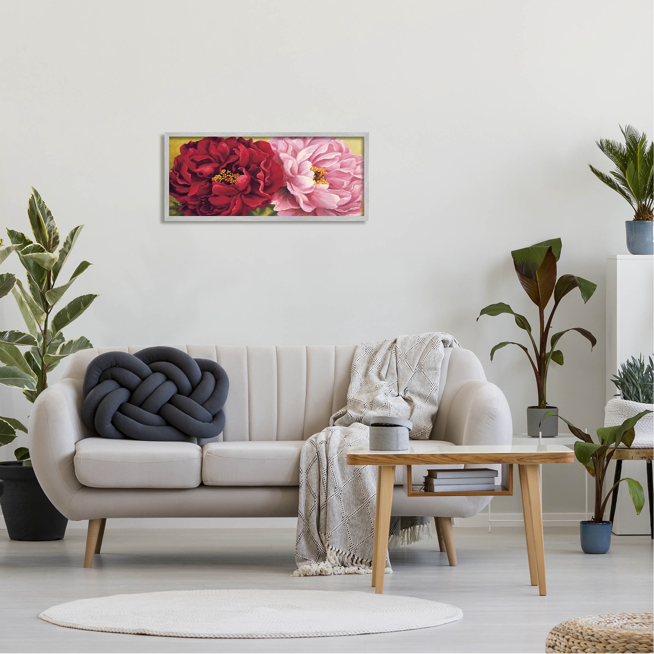 Pink Red Dahlia Flower Duo Botanical & Floral Painting Gray Framed Art Print Wall Art