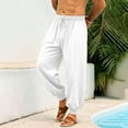 thumbnail image 7 of hotojiny Mens Harem Pants Casual Elastic Waist Drawstring Cotton Cropped Linen Pants Baggy Boho Beach Yoga Trousers M-3XL, 7 of 7