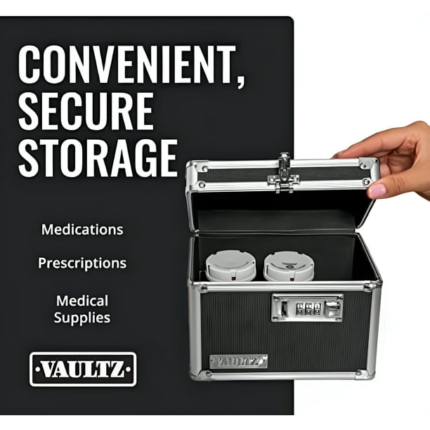 Vaultz, Medicine Lock Box, 5x7x5 inches, Black, with Combination