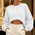 thumbnail image 4 of Besolor Crop Sweatshirts for Women Crewneck Long Sleeve Tops Casual Loose Fall Workout Running Pullover Tops(X-Large,White), 4 of 5
