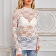 thumbnail image 5 of VerPetridure Women's Solid Color Lace Mesh Shirt Long Sleeve Round Neck Slim Fit Casual Blouses Tops, 5 of 8