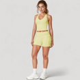 thumbnail image 3 of Women's V-Neck Cropped Tank Top with Racer-Inspired Straps and Smooth Contour Fit for Activewear - Large, Yellow, 3 of 6