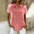 thumbnail image 2 of AherBiu Velour Tops for Women Patchwork Sequin Short Sleeve Button down Shirt Collared Lapel V Neck Vintage Dressy Casual Blouse, 2 of 6