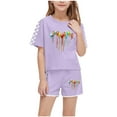 thumbnail image 2 of ATOGUTA Size 5-14 Years Girl's Clothing Sets Kids Short Sleeve T-Shirts and Elastic Waist Shorts Clothing Sets Purple, 2 of 6