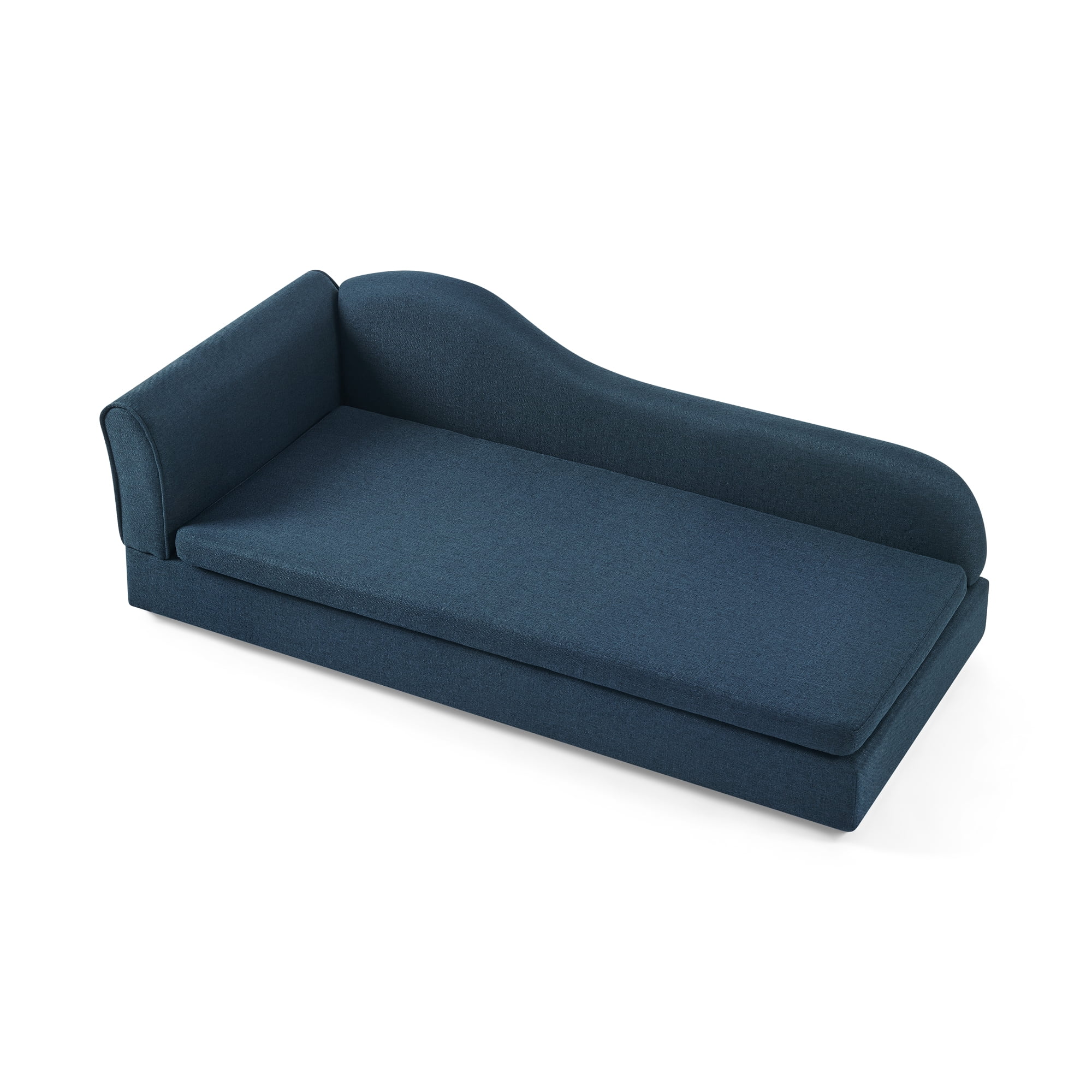 Oversized Pet Sofa for Medium/Large Dogs, Modern Irregular Wave Backrest, Single Armrest, Premium Breathable Linen Fabric, Soft Cushion & Low Plastic Feet, Dark Blue