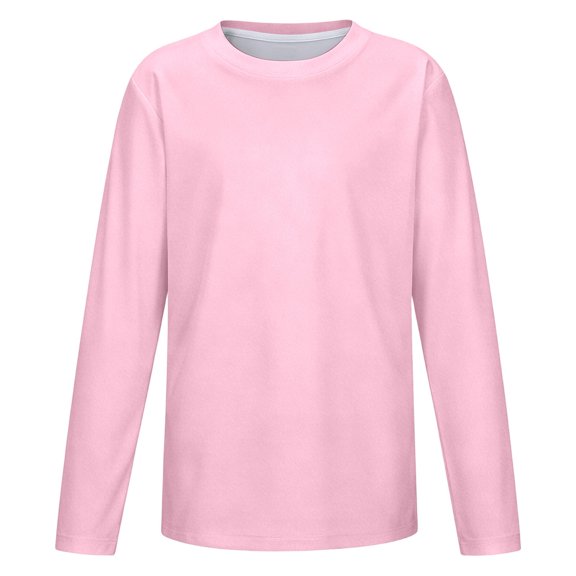 Girls Long Sleeve T-Shirt Kids Casual Crew Neck Lightweight Breathable Mesh Athletic Tee Basic Casual Active Top for Daily Sports Outdoor Wear(Pink,2-3 Years)