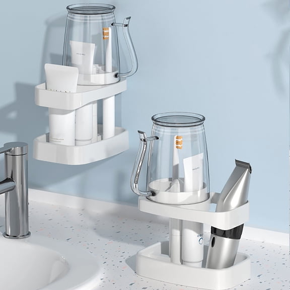 Toothbrush Cup Storage Rack, Wall Mounted Non Perforated Toothbrush Holder, Bathroom Washbasin, Bathroom Dental Appliance Storage Rack,Comes with a cup