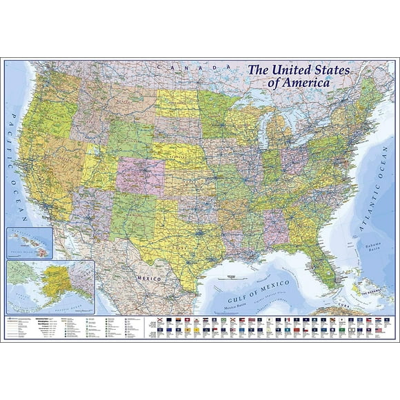 XXL USA Carte Affiche Premium Carte Géante de l'Amérique avec Tous les États 55 "x 39" Cartes en MINUTESÙ (55" x 39")