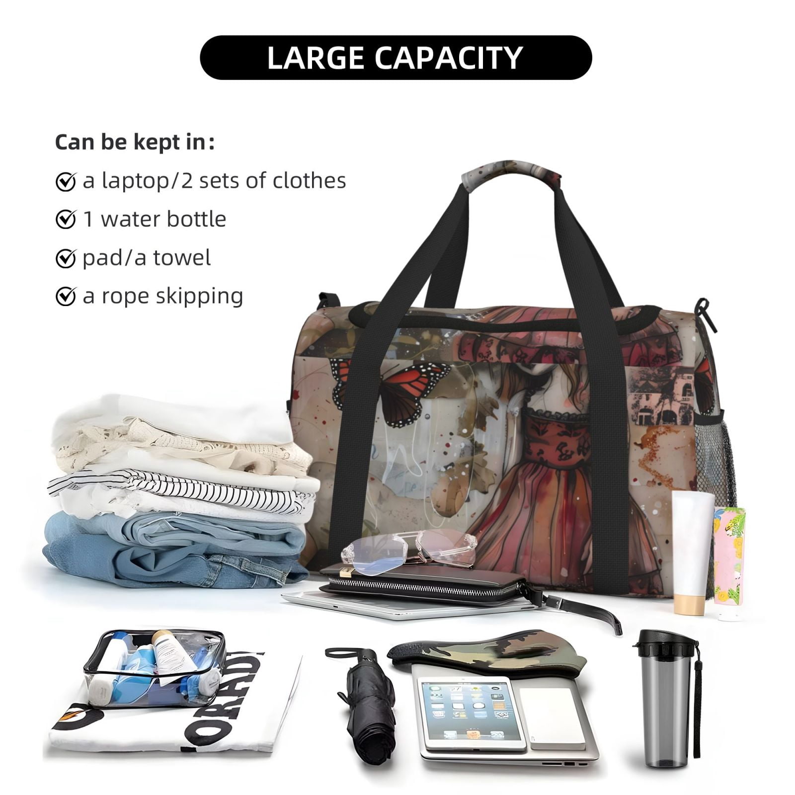 Fuzoiu Vintage Collage Girl Butterfly Print Travel Duffle Bag,Carry On Tote Bags,Duffel Bag,Sport Gym Bag, Hospital Bag for Labor and Delivery, Overnight Bag,Luggage Bag