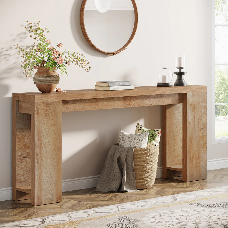 MAYEERTY Stylish Console Table with Abstract Texture Top, Clutter-Free Storage for Collectibles