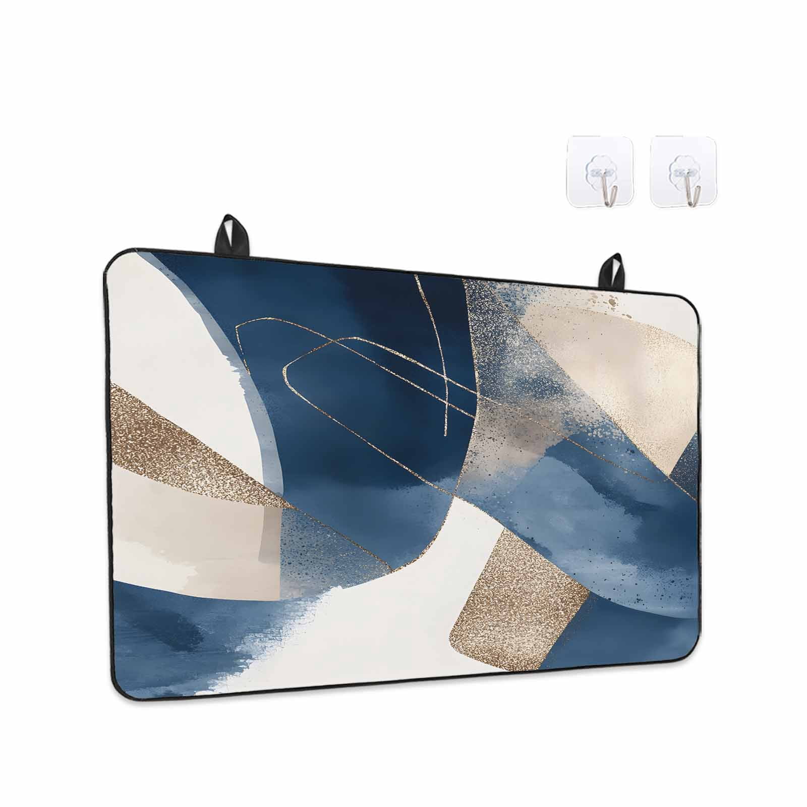 Navy Blue Geometric Stove Top Cover for Electric Stove, Heat-proof & Non Slip Glass Top Stove Cover Protector, Abstract Art Modern Kitchen Flat Cooktop Rubber Mat 24x21 Inches