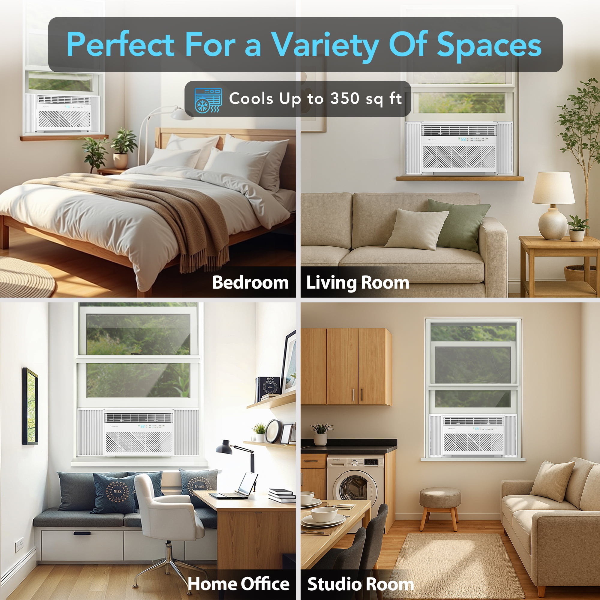 Comfort Zone 8,000 BTU Window Air Conditioner, Smart Wi-Fi Enabled, 4-Speed Settings, ECO Mode & Remote, White