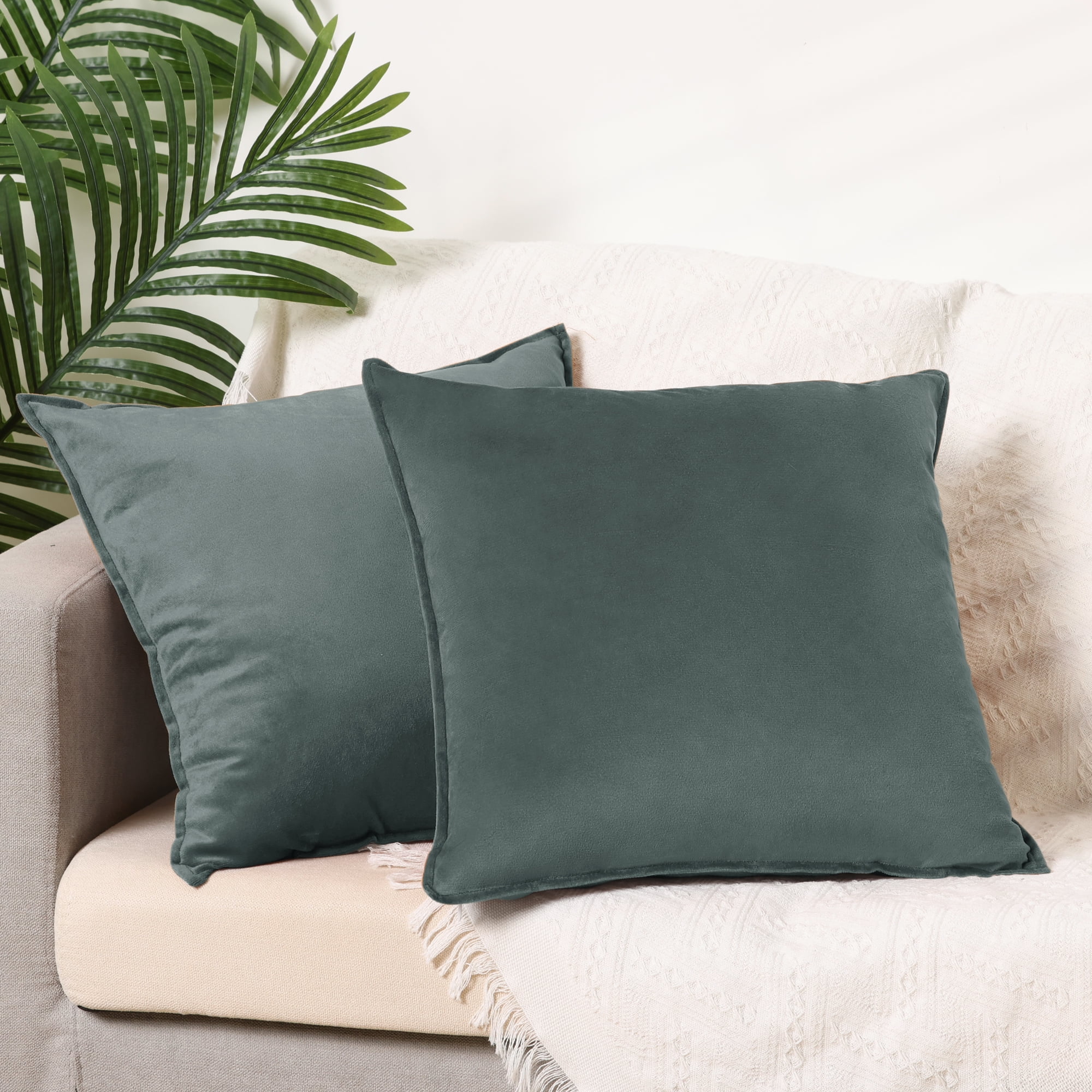 Unique Bargains Velvet Solid Throw Pillow Covers Decorative Cushion Covers (2 Count) Gray 18" x 18"
