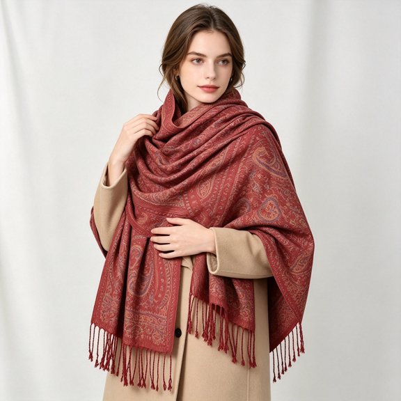 LUVDA Women's Woven Paisley Shawl Wrap Tassel Cozy for Fall Winter