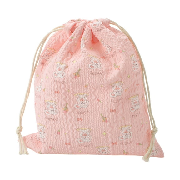 Unique Bargains 1 Pc Small Skateboard Rabbit Drawstring Makeup Bag for Travel Pink Polyester
