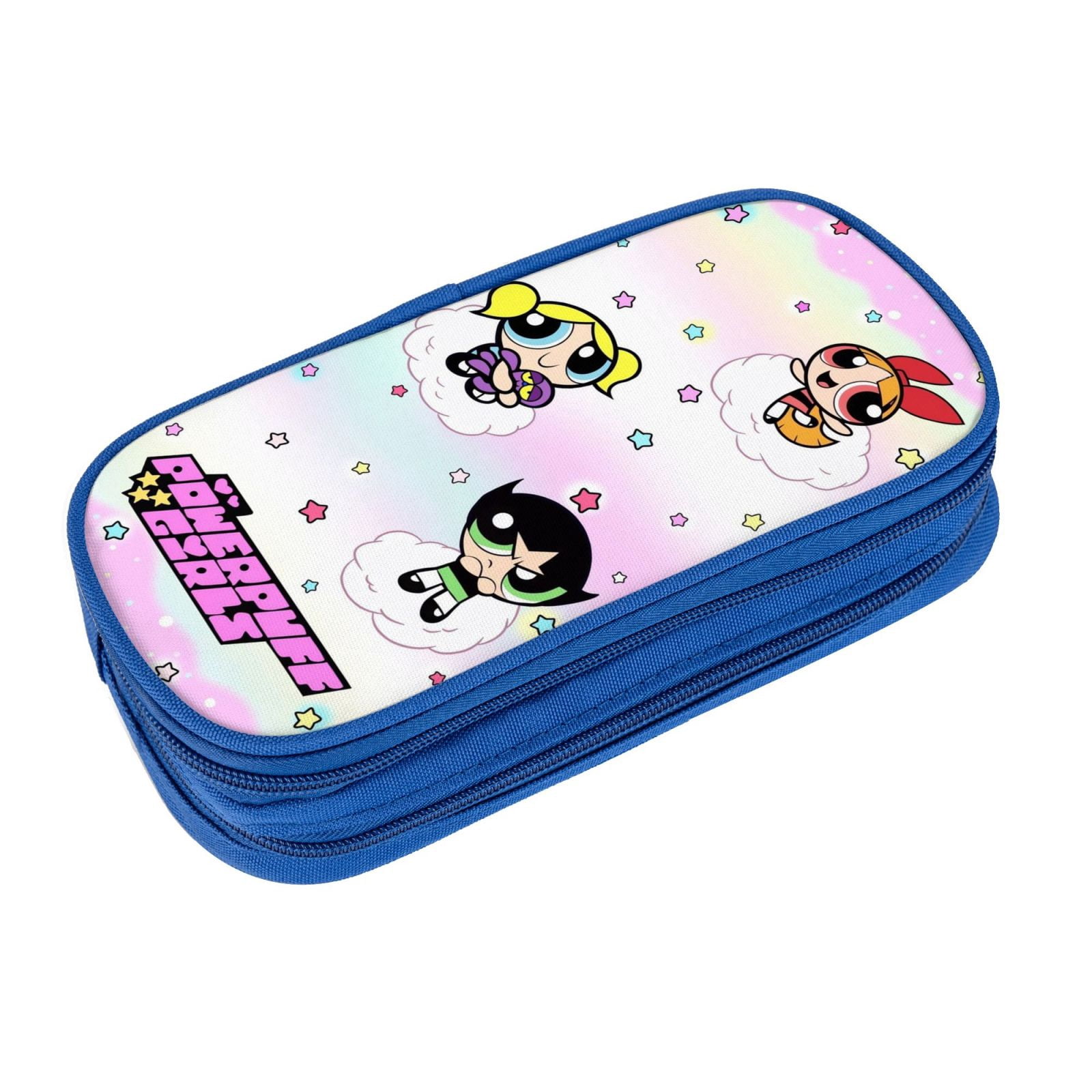 The Powerpuff Gi-rls Pencil Case Large Capacity Pencil Pouch Penbag Office Stationery Organizer Travel Makeup Bag Blue