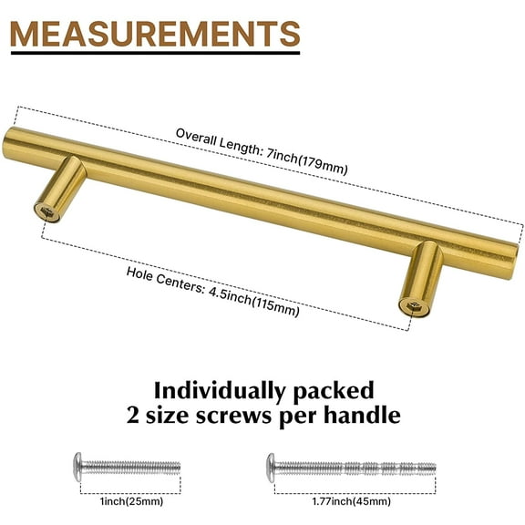 12 Pack 4.5 Inch Drawer Pulls Kitchen Cabinet Handles Brushed Brass Furniture Hardware LH201GD115 Modern Gold Dresser Handles for Contemporary Hardware