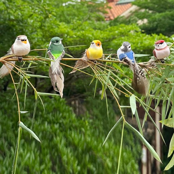 FBIRDY 5 Pcs Oiseaux Artificiels Faux Oiseaux Colorés Clip sur Oiseaux Mousse Plume Réaliste Couronne d'Oiseaux pour Artisanat & Décoration Arbre de Noël Cour Patio Décoration Maison
