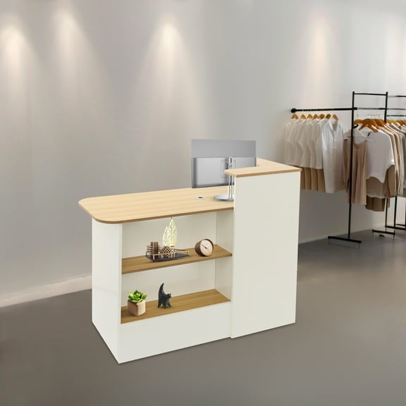 Warm White Wood Color MDF 120*50*100cm Front Desk Reception Desk Lock Drawer Locker Modern Simple Cashier Table