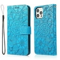 thumbnail image 2 of For iPhone 12 Pro Max Case, Premium Leather Magnetic Closure Flip Wallet Case with Card Holder Cash Slot Stand Function Embossed Flower Pattern Slim Shockproof Lanyard/Strap Cover,Blue, 2 of 7