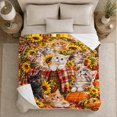 thumbnail image 5 of Autumn Harvest Kittens Sunflowers Pumpkins, Playful Pet Portrait Pattern, Warm Flannel Blanket for Living Room and Bedroom, Cat Lovers Thanksgiving Gift, Pet Lover Home Decor, 5 of 9