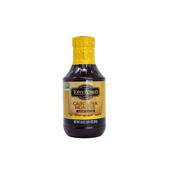 Tony Roma's Carolina Honeys Barbeque Sauce Net Wt. 20oz. Nothing could be finer than our Carolina Honeys sauce, A tempting blend of real honey and molasses with a smoky and tangy kick.