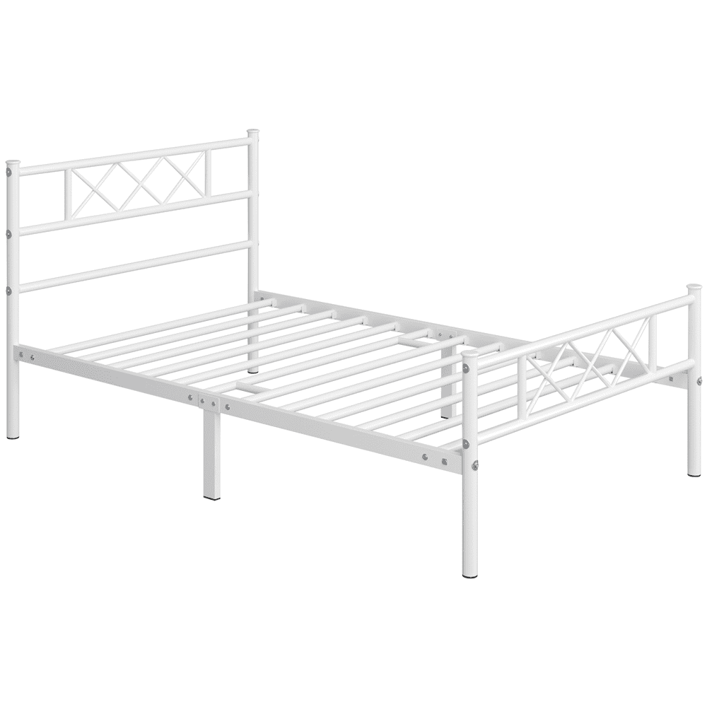 Fullfurnique Simple Metal Platform Bed Frame with Headboard and Footboard, Twin, White