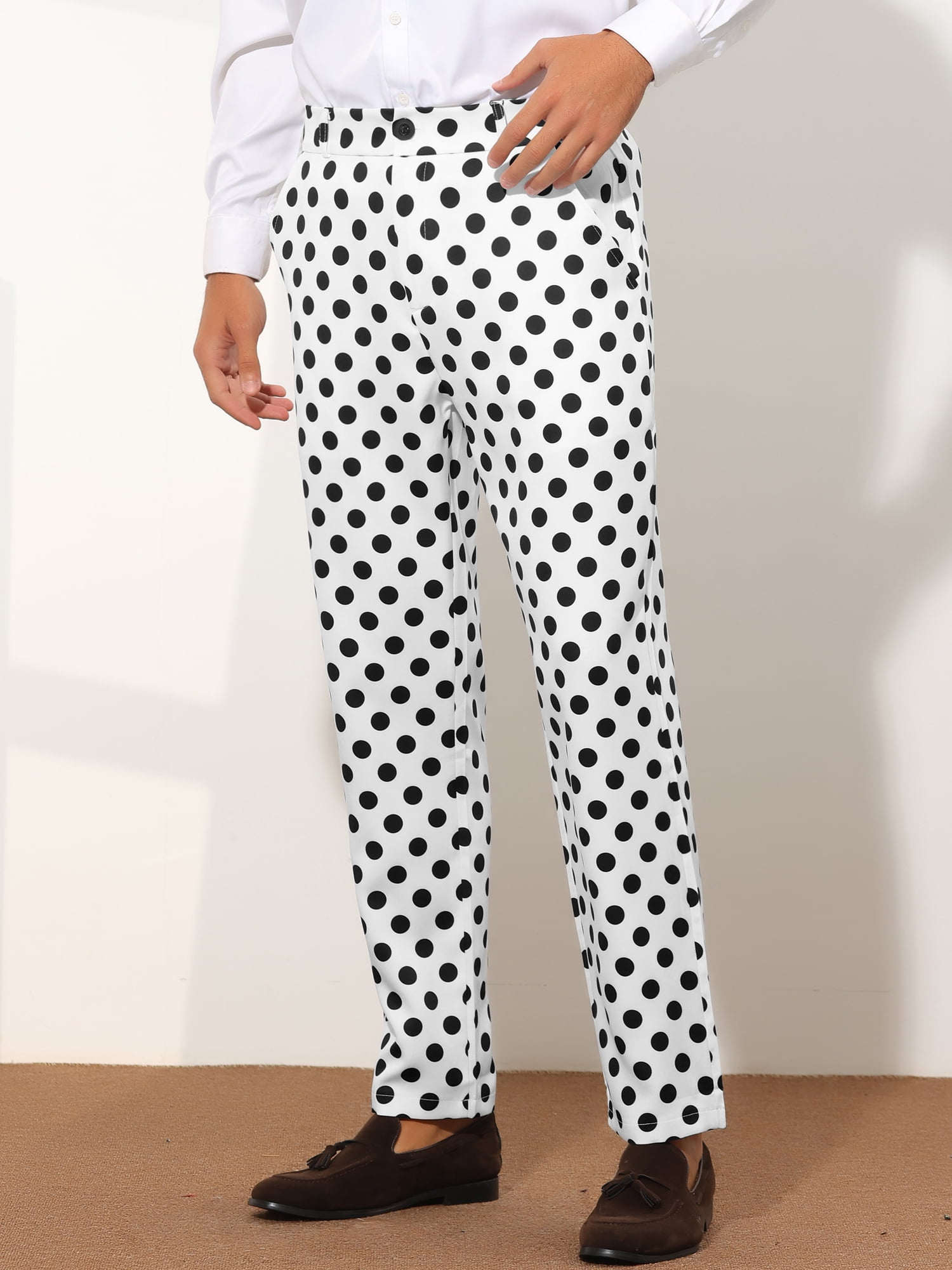 新品タグ付　Donoban flocky dot pants dress Unique Bargains Men's Polka Dots Dress Pants Regular Fit