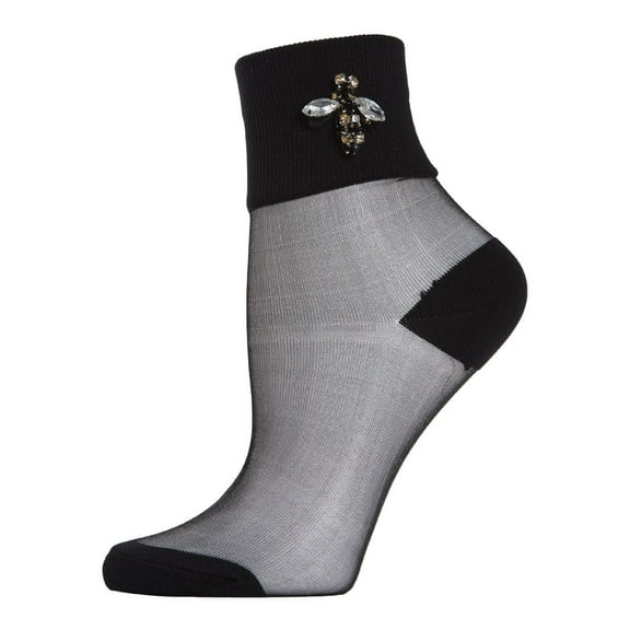 MeMoi Women's Queen Bee Rhinestone Cuff Sheer Anklet Sock - Womens - Female, One Size, Black