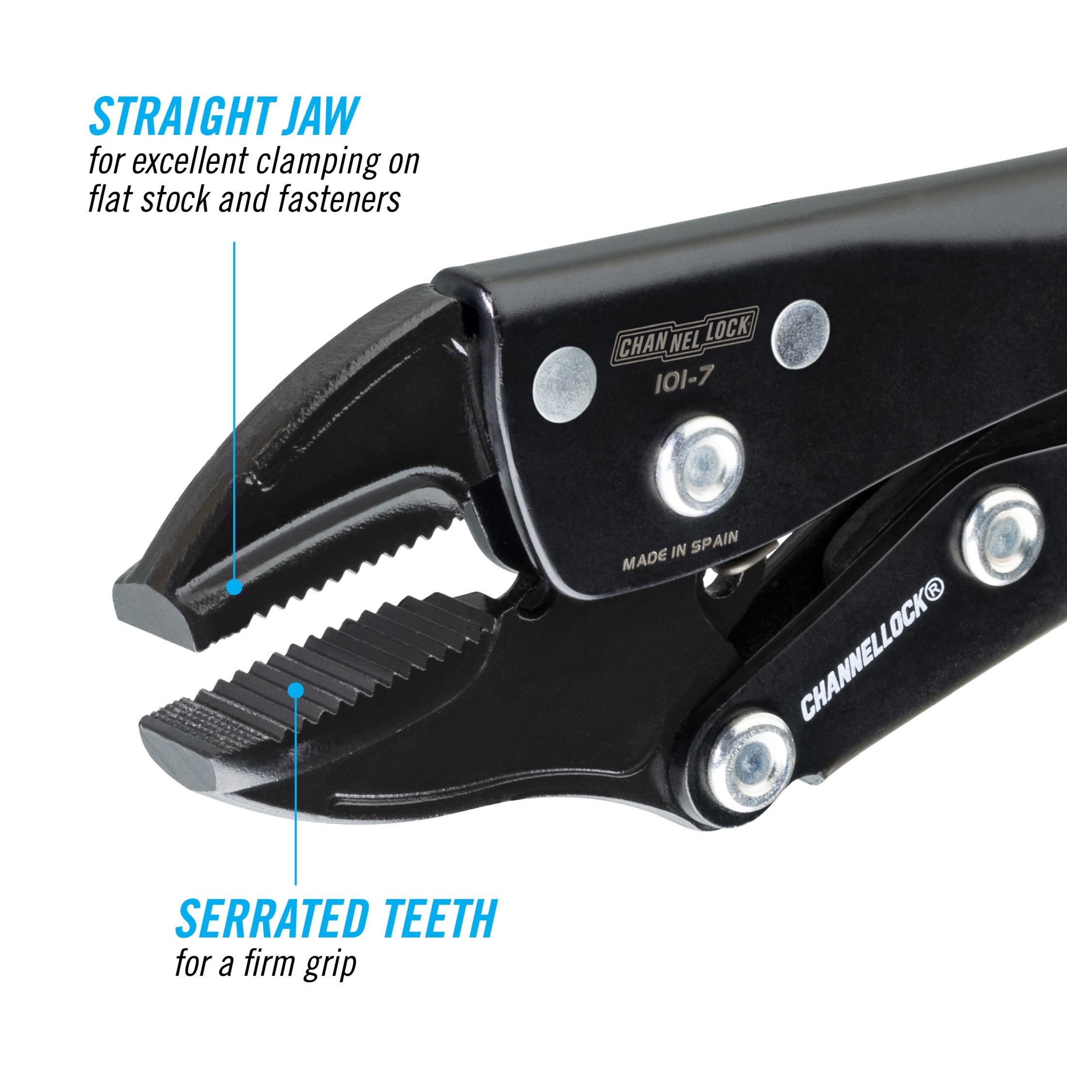 CHANNELLOCK 7-inch Straight Jaw Locking Pliers, Ideal for Excellent Clamping on Flat Stock and Fasteners (101-7)