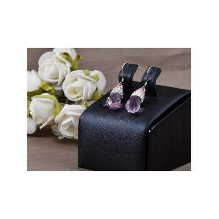 - Mini Oblong Rose Pink Gem with Rhinestone Encrusted Detail Fashion Drop Earrings