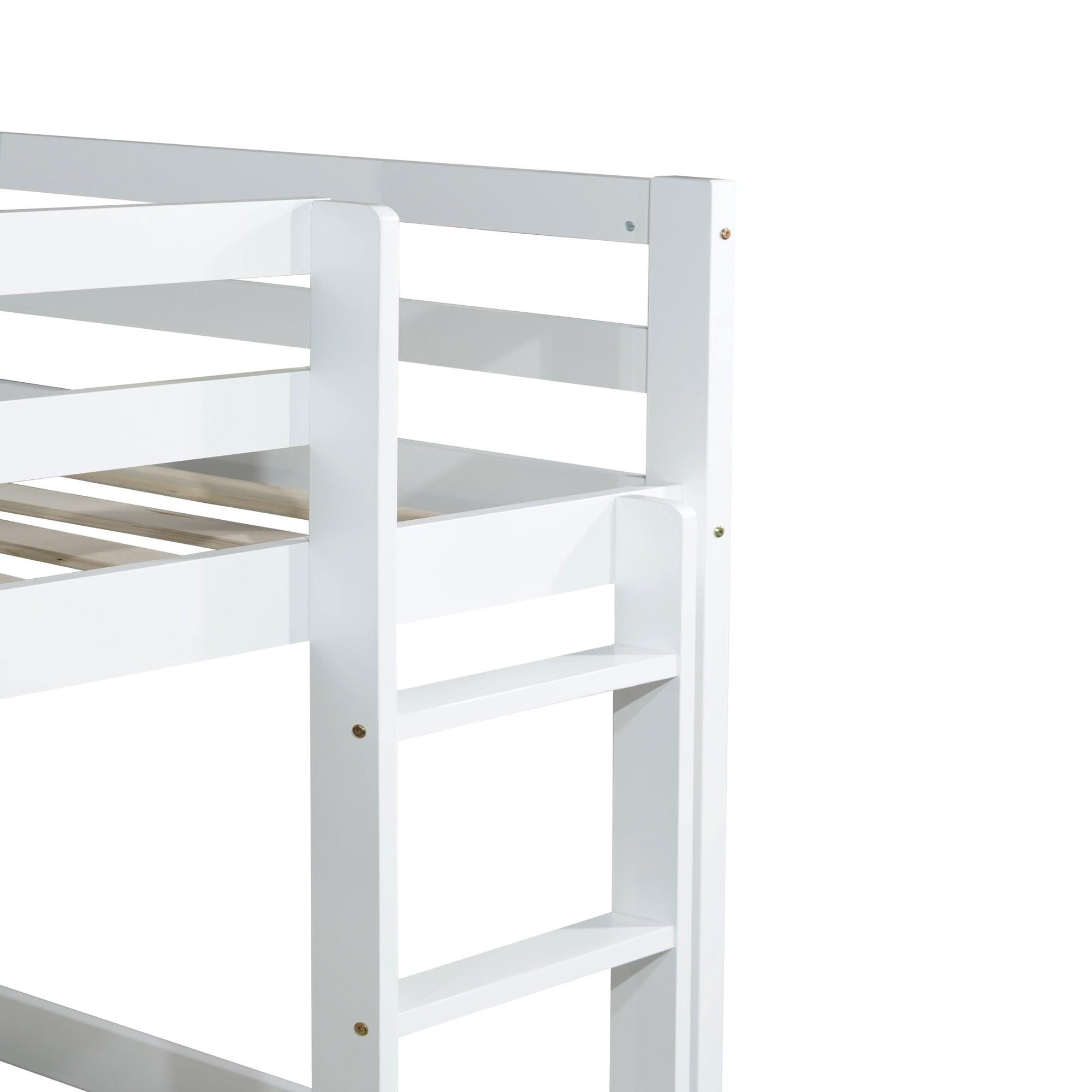 Aukfa Twin Over Twin Bunk Bed for Kids, Solid Rubber Wooden Bed Frame, White