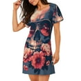 thumbnail image 2 of Kdxio Skull With Roses And Sunglasses Pattern Womens Short Sleeve Sleepshirt Scoopneck Cute Nightdress Ruffle Comfy Nightgown, 2 of 6