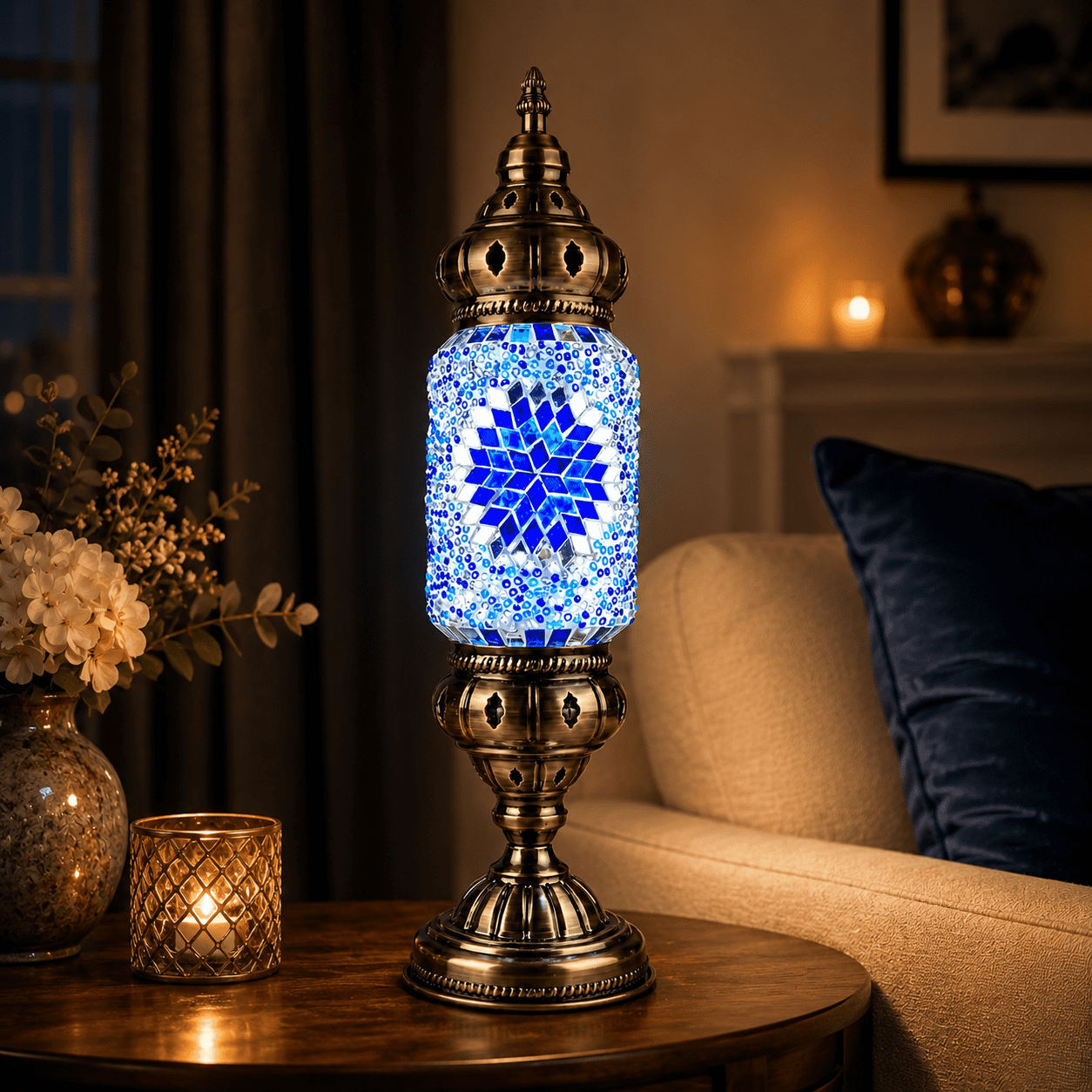 MEHOOM DIY Mosaic Lamp Kit, Turkish Crafts Kit for Adults, Luxury Moroccan-style Decor, Table Lamp for Bedroom Ambiance, Perfect Gift for Her or Him (Serenity Blue)