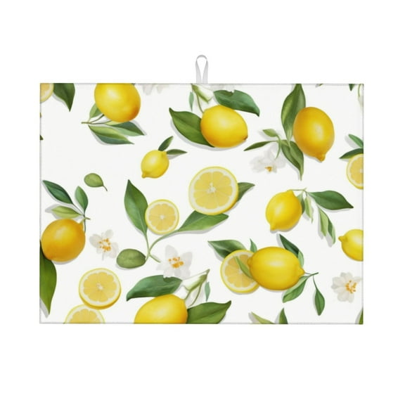 Lemon Fresh Dish Drying Mat XL for Kitchen Counter Microfiber Absorbent Leaves Dish Draining Mat Reusable Washable Large 18"x24"