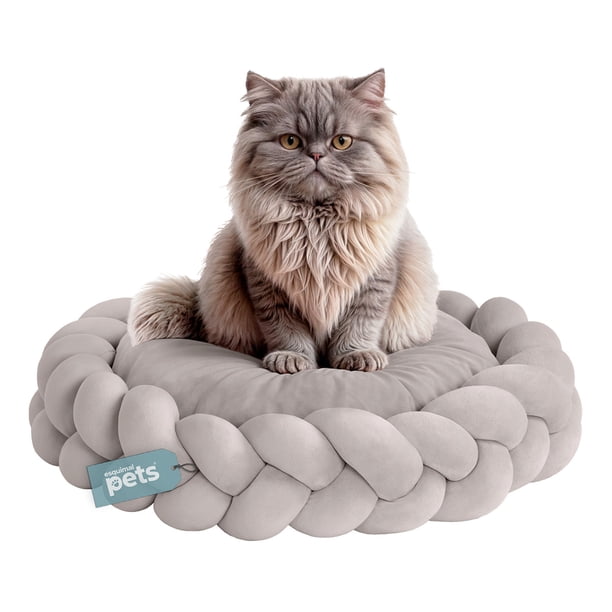 Cama Redonda Antiestrés con Cojín Trenzado para Perro Chico y Gato Esquimal (Beige, 55x15 cm)