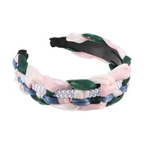 Unique Bargains 1 Pc Bling Pearl Tulle Knot Headband Hairband for Women Pink Green 1.18 Inch Wide