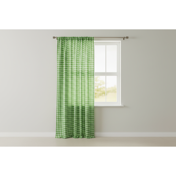Poplin Gingham Checkered Window Curtain 56 Inch Wide Lime Green
