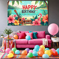 thumbnail image 6 of Tropical Themed Happy Birthday Banner with Flamingo Ukulele and Flowers Party Backdrop Decorations for Beach Parties Photography Props Birthday Celebrations, 6 of 7