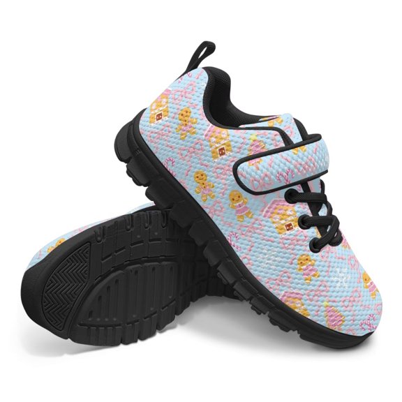 CHAQLIN Christmas Gingerbread Shoes for Boys Size 1.5 Little Kid Mesh Sneakers with Pink Bow Girls Breathable Lightweight Tennis Running Sport Gym Shoes with Adjustable Strap