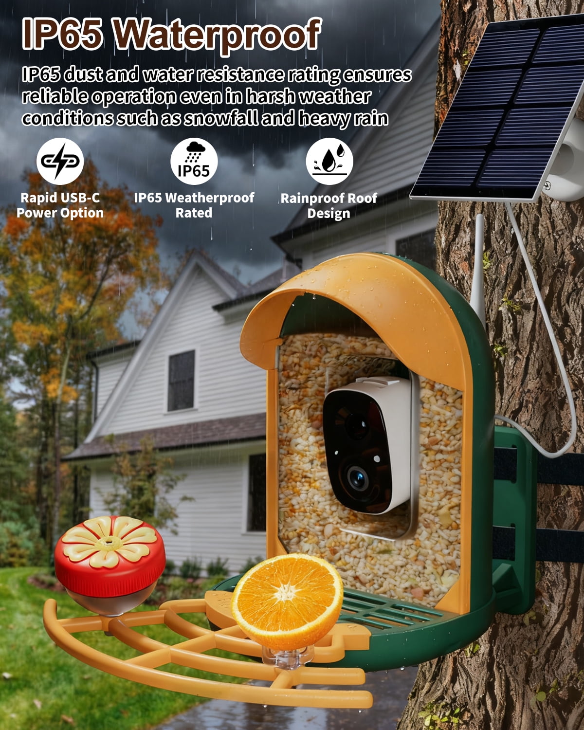 Bird Feeder with Camera, 2K HD Camera Birds Feeder Wireless Outdoor, Solar Powered Bird Watching with APP Control, Night Vision, Motion Detection Alerts, IP66 Birdfeeder for Backyard, Green