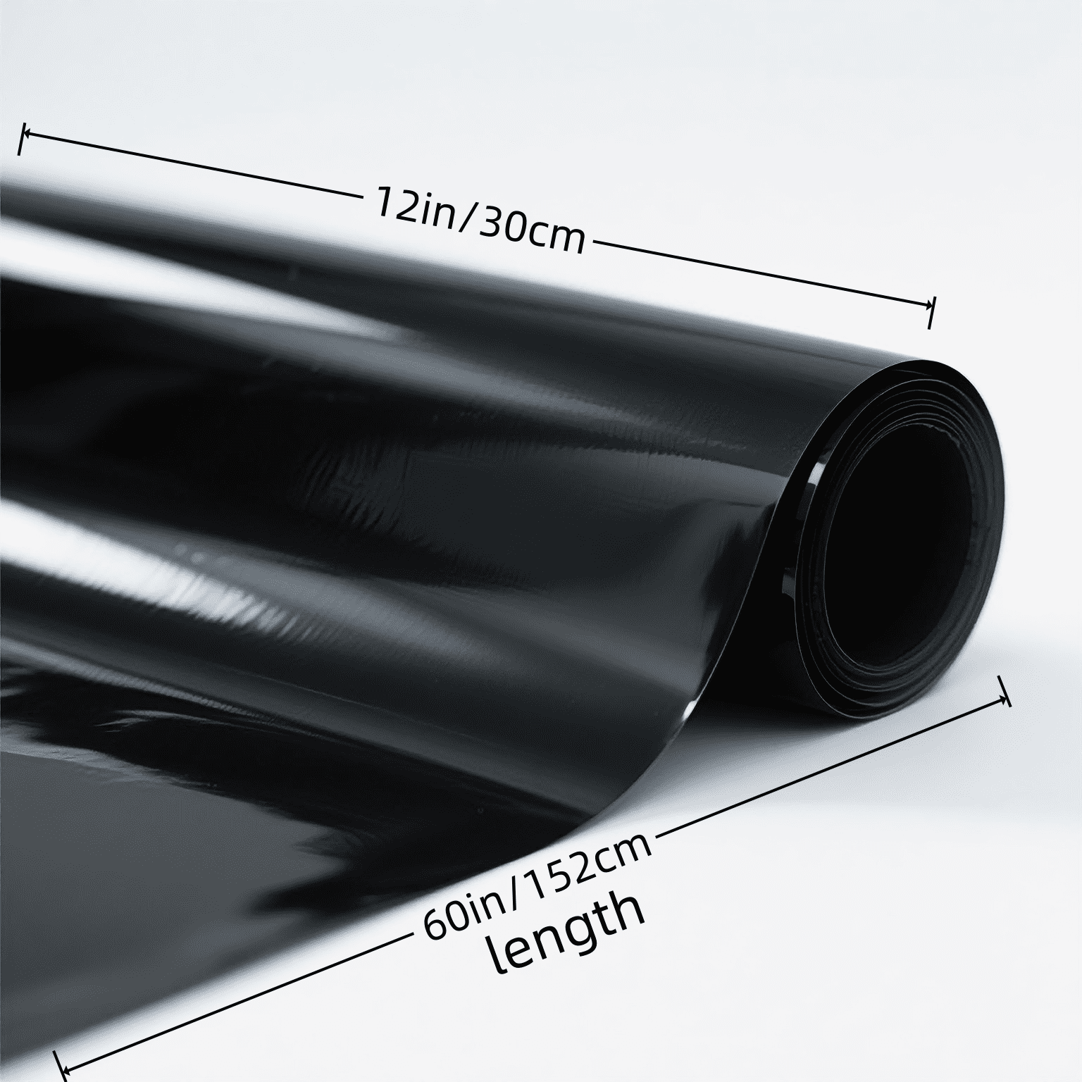 Gloss Black Vinyl Wrap For Cars - PVC Automotive Film 12x60/24x60/58.75x60Inch, Mirror Finish, Scratch Resistant, Waterproof, Self-Adhesive （12x60 inch ）