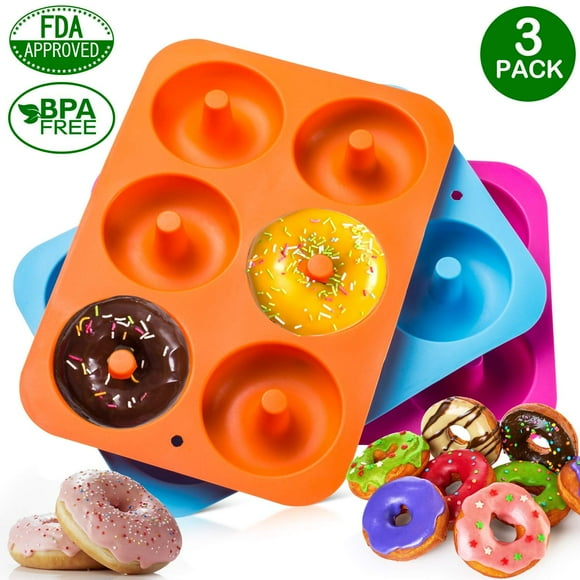 APPIE Moule à Beignets à 6 Cavités, Fait des Beignes Ou Gâteries Cuites Individuelles Pleine Grandeur 3 3/4 Pouces, Antiadhésif et Lavable au Lave-Vaisselle, à Savourer Ou à Offrir en Cadeau, Silicone (Lot de 3)