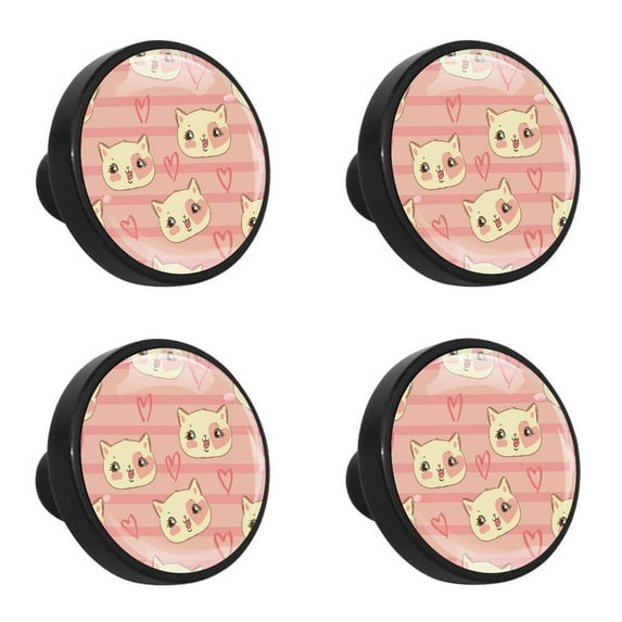 4 Pcs Cat Pattern Knobs for Kitchen Cabinet Cupboard Dresser Bookcase Drawer Pulls Handles Round Home Decor